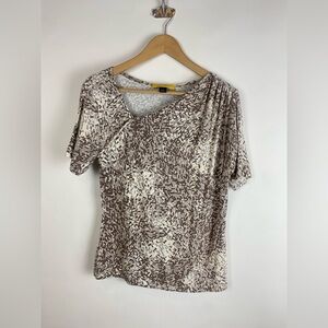 ST. JOHN Dove Multi asymmetrical rayon short sleeve Large neutral‎ colorway